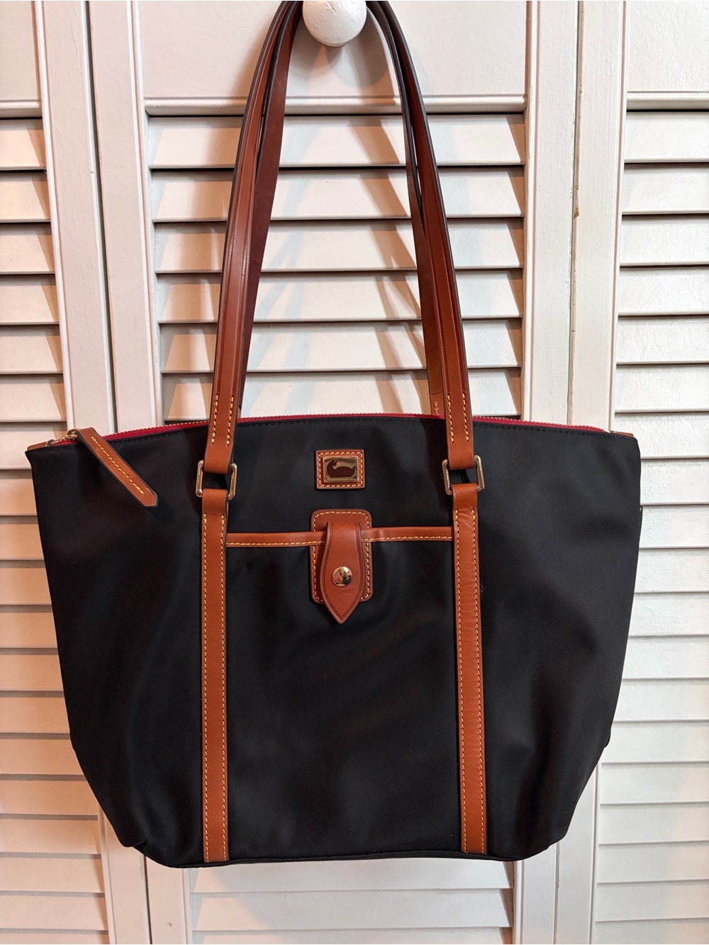 NWT Dooney and Bourke Zip Top Nylon Tote Black Brown New
